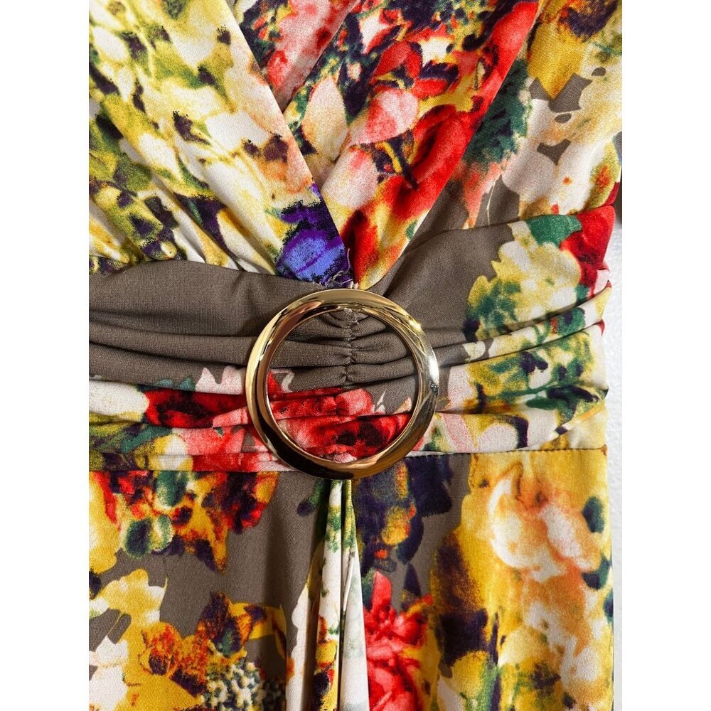 Colorful Floral Dress Red 6P Preppy Chic Feminine Boho Indie Folk - Picture 6 of 8